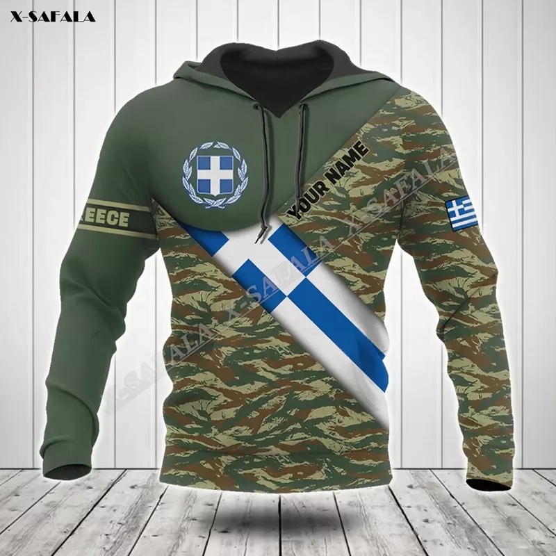 Greece Camo Flag Army Veteran 3D Print Spring Autumn Hoodie Men's Outwear Shirt Pullover Hooded Sweatshirt Jersey Casual
