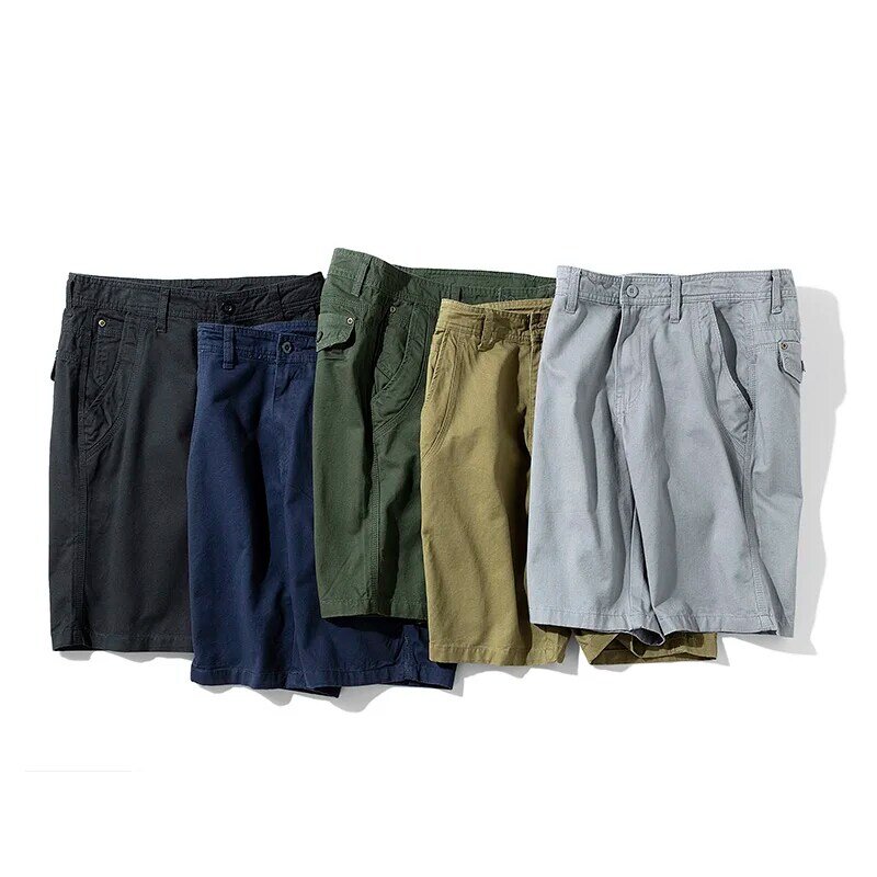 Shorts de safári de cintura média respirável masculino com cinto, 100% algodão, masculino na altura do joelho, reto, monocromático, viajando, confortável, casual