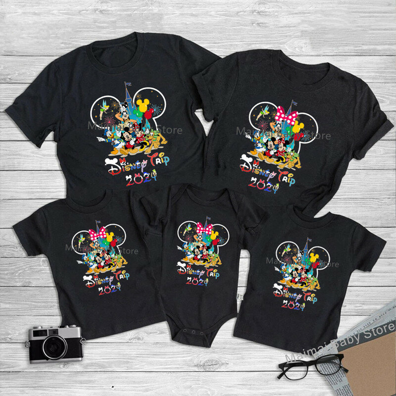 Disney Trip 2024 Family Matching Shirts Funny Mickey Minnie Tshirts Look Dad Mom Kids Tees Top First Disneyland Vacation Outfits