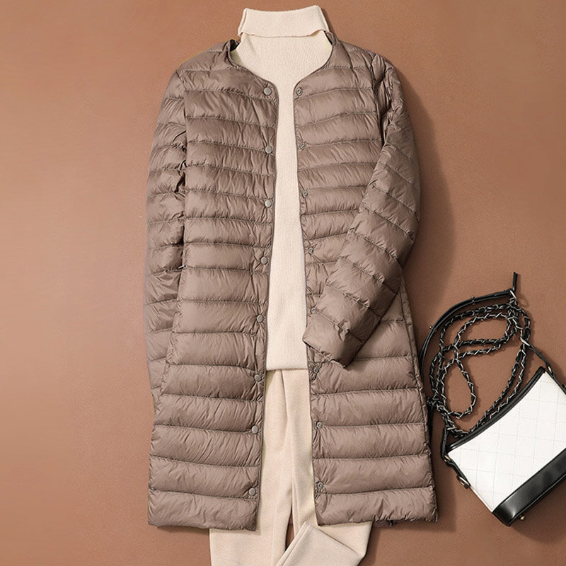 SEDUTMO-casacos longos de pato para mulheres, casaco ultra leve, preto fino, parkas casuais finos, ED2071, outono