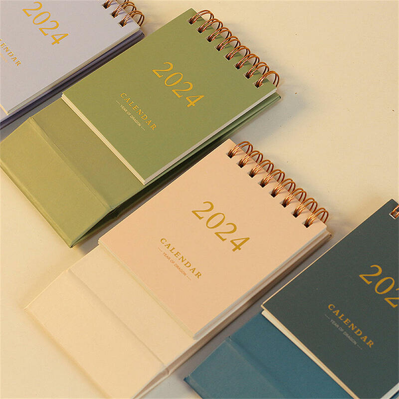 Nowy 2024 prosty jednolity kolor Mini kalendarz biurkowy DIY przenośne kalendarze stacjonarne podwójny dzienny harmonogram Planner