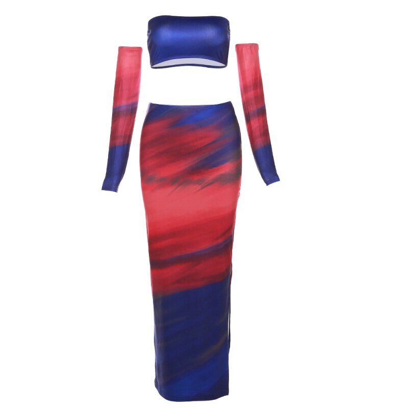Style Spring New Women's Fashion Tube Top High Waist Split Sheath Dress Casual Suit for WomenCok