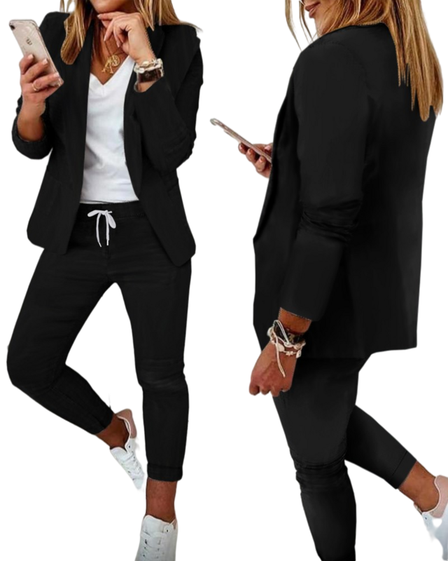 女性のスーツ2-ピースジャケット + パンツ2022春と秋のファッションカジュアルなターンダウン襟のオフィスの女性長袖ブレザーセット