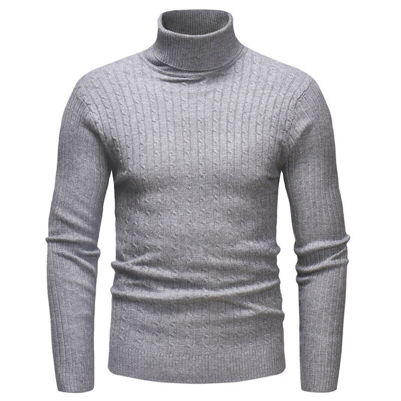 Suéter de cuello alto para hombre, suéter de punto ajustado, camisa de fondo, Color sólido, cálido, moda de otoño e invierno