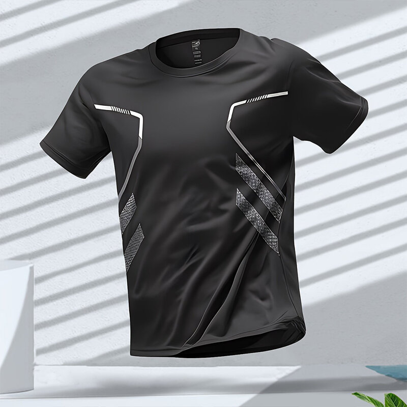 Heren T-Shirts Sport Hardloop T-Shirt Color Block Heren Sneldrogende Ademende Korte Mouwen Ronde Hals Actieve Tee Outdoor Workout