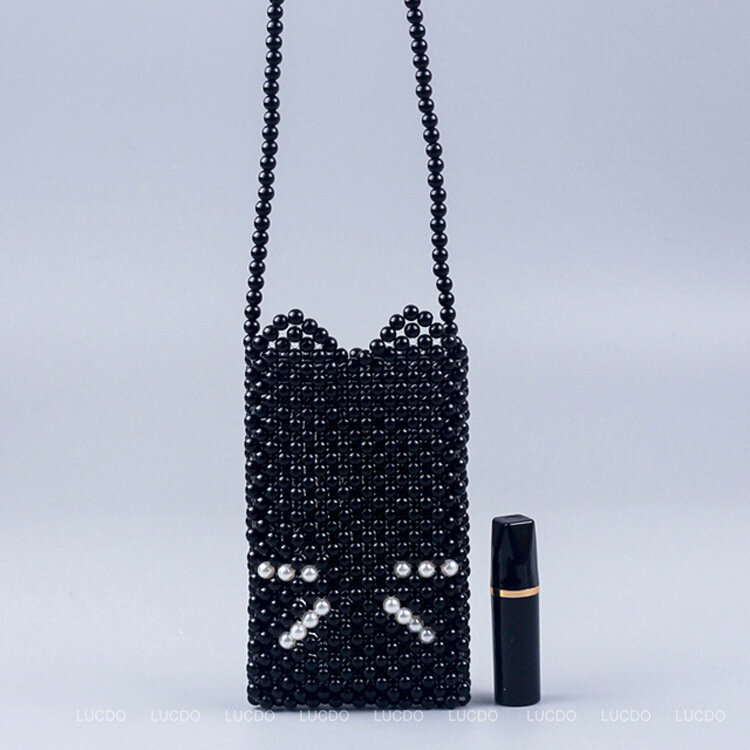 女性用パールフラップ付きの小さなラグジュアリーハンドバッグ,パールとハンドバッグ,手織り,ミニクロス