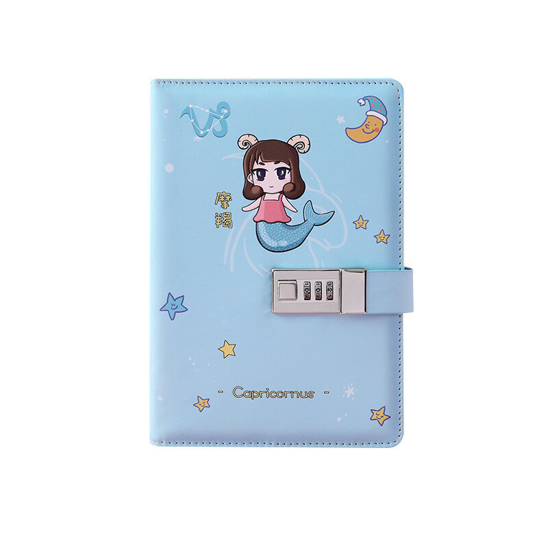 Notebook Signs Of The Zodiac With Password Lock Stationery Student Diary Notepad Portable Writing Paper Book Birthday Presents