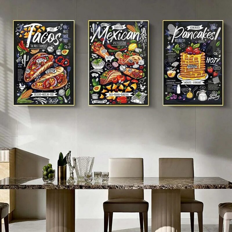 الكتابة على الجدران الفن طعام شهي قماش اللوحة ساندويتش البيتزا همبرغر المطبخ الجدار ملصق فني غرفة الطعام ديكور المنزل جدارية