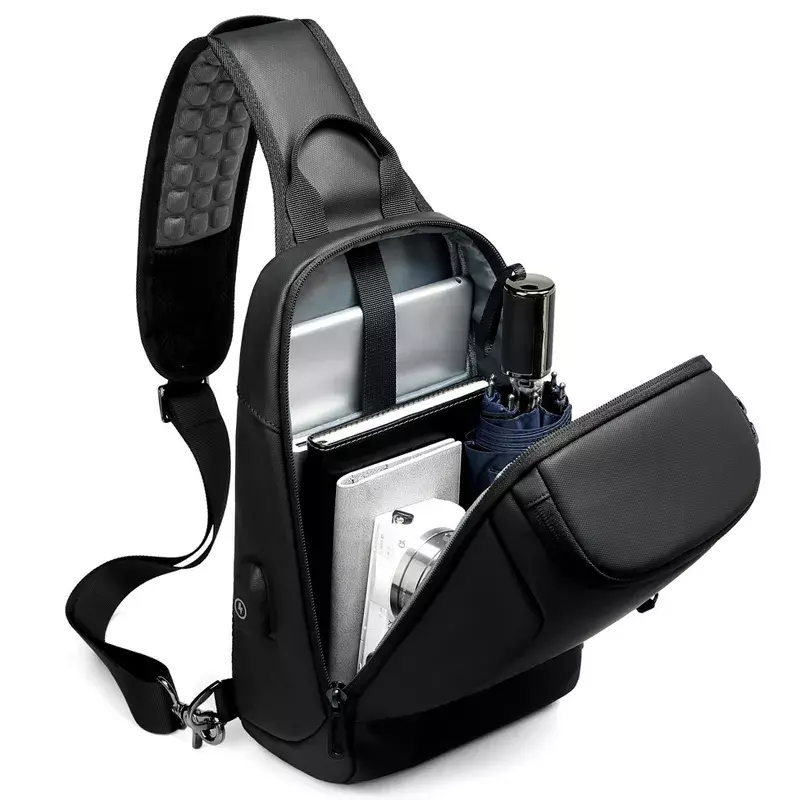 Impermeável Crossbody carregamento Peito Bag, Masculino ombro curto Messenger Bag, Repelente USB, iPad 2023, Novo, 9.7 ", IPad 2023