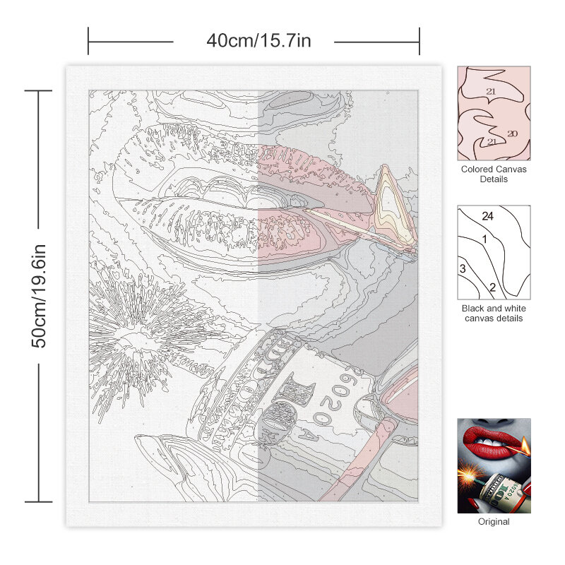 CHENISTcocktail-Cadre de peinture par numéros, rouge flamme, lèvres, paysage pour adultes, image par numéros, dessin acrylique sur toile, décoration d'intérieur