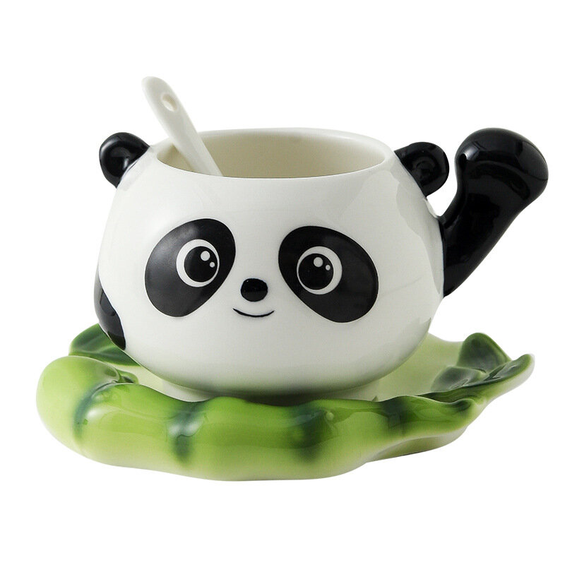 Panda Cerâmica Copos de Café com Pires Colher, Caneca Criativa, Café da Manhã Quente Canecas, Chá Leite Garrafa De Água, Natal e Presente de Aniversário, 250ml