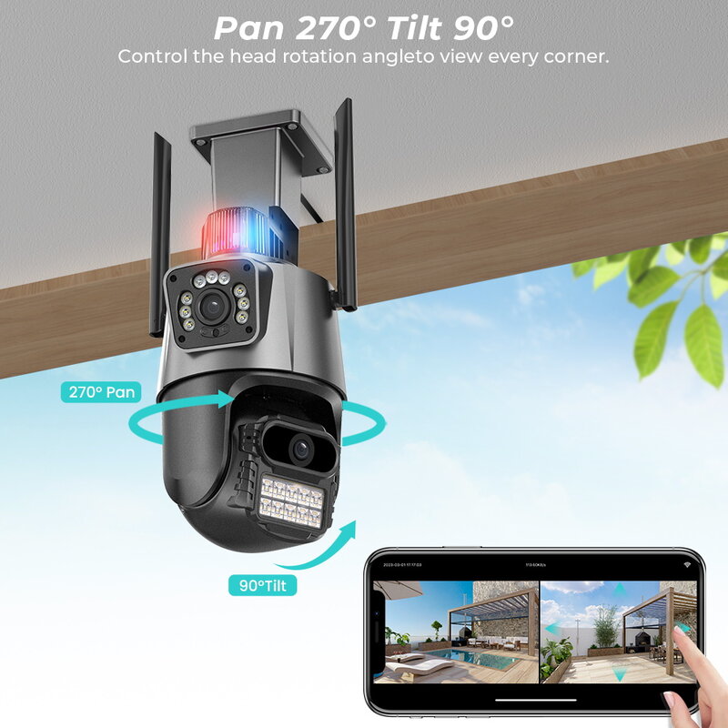 Kamera WiFi PTZ 8MP BESDER dengan Layar Ganda Warna Penglihatan Malam Luar Ruangan 4MP Kamera IP Keamanan CCTV Kamera Pengintai Aplikasi ICSEE