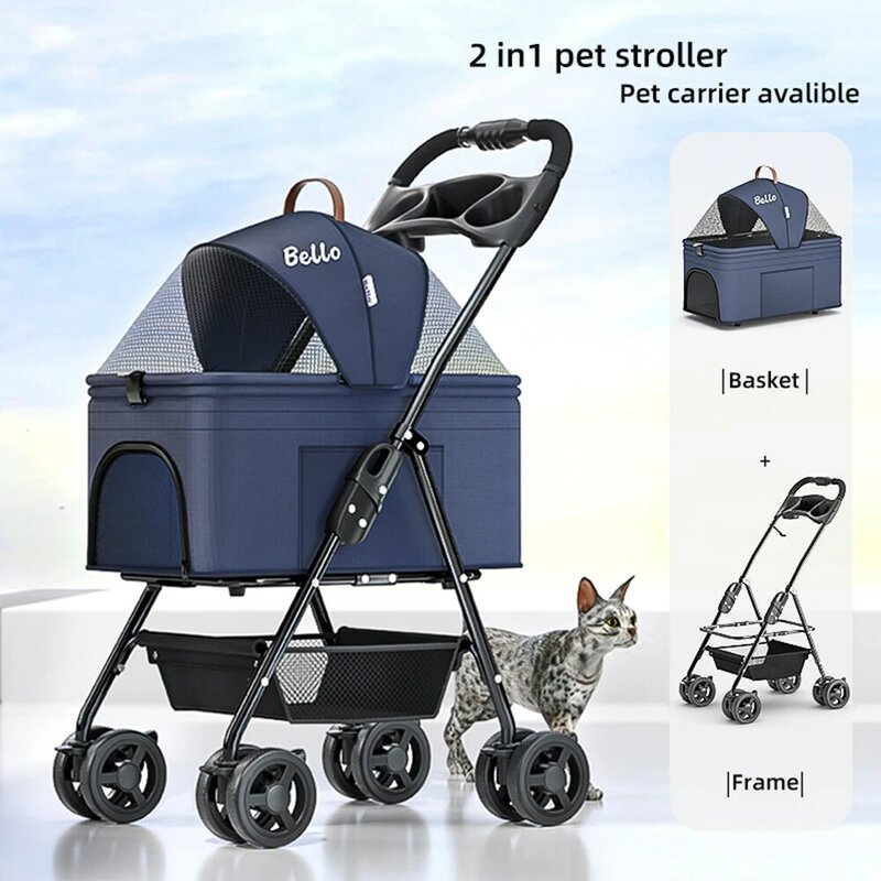 Lightweight Small Dog Stroller with Detachable Carrier Portable Folding Type Pet Trolley for Cats and Dogs To Carrying 12KG