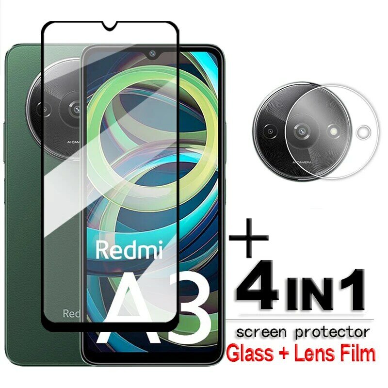 Untuk Redmi A3 kaca untuk Redmi A1 A2 Plus A1 A2 A3 kaca antigores 2.5D lem perlindungan menyeluruh pelindung layar HD untuk Redmi A3 Film lensa