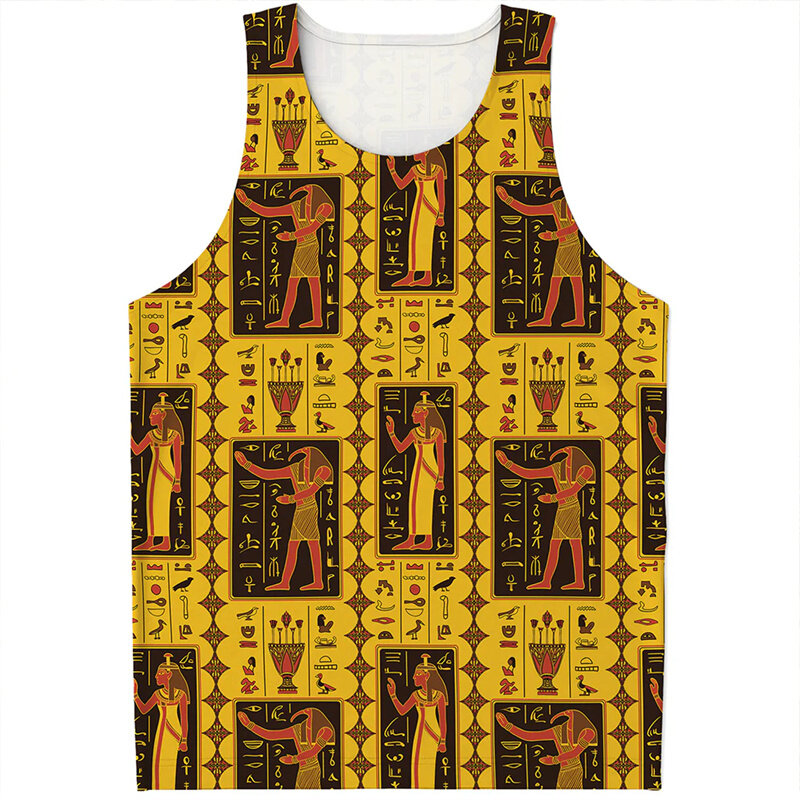 Ancient Egyptian Gods Pattern Tank Top For Men Retro Totem 3d Print Vest Summer Streetwear Oversized Tee Shirts Personality Tops