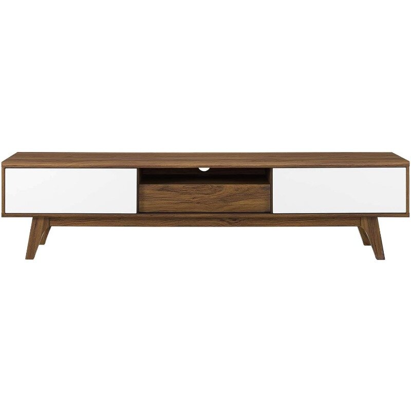 Envision 70" Mid-Century Modern Low Profile Entertainment TV Stand in Walnut White
