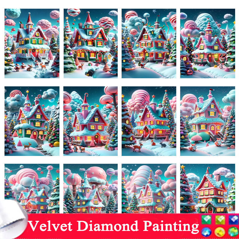 Christmas Cottage DIY Diamond Painting Cartoon Color 5D Full Rhinestone Mosaic Cross Stitch Kit Children Handmade Home Decor 100