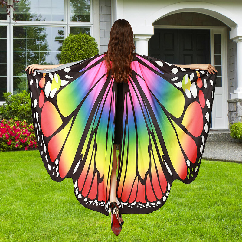 Halloween borboleta asas traje borboleta xale duplo lado impresso fairy cape festival carnaval cosplay desempenho