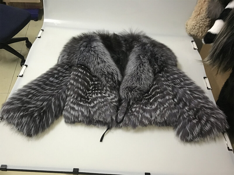 real natural fox fur coat stripe woman multicolor elegant luxrious silver fox blue gold color  2023 autumn winter B230601