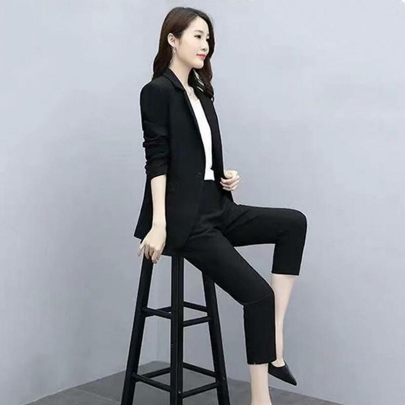 2 Pcs/Set Lady Formal Clothes Turn-down Collar Long Sleeve Women Business Suit Loose Formal OL Commute Jacket Trousers Set