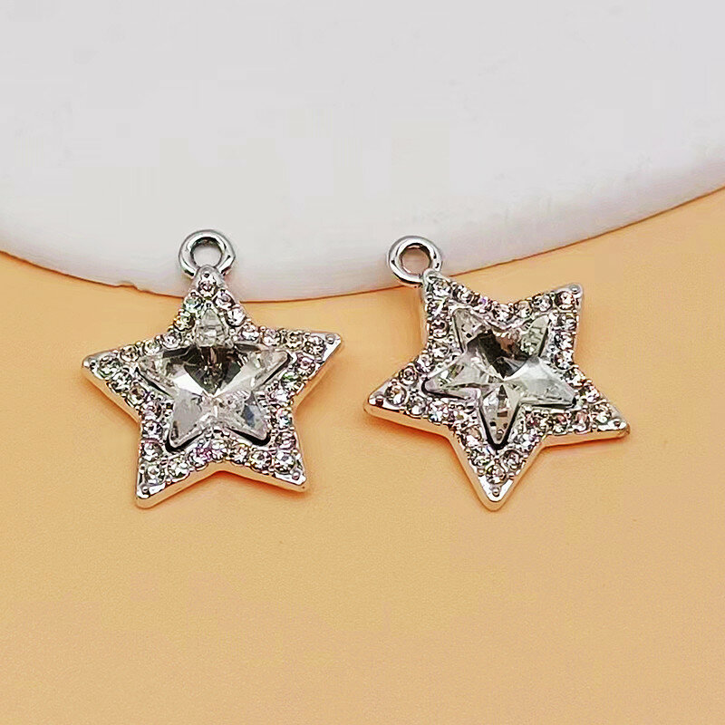 10 pezzi di fascino stella di cristallo placcato argento per gioielli che fanno risultati del braccialetto collana accessori fai da te