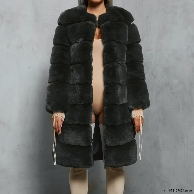 Abrigo cálido de piel de zorro para mujer, abrigo de piel sintética de talla grande, rosa y negro, 6XL, gran oferta, Invierno