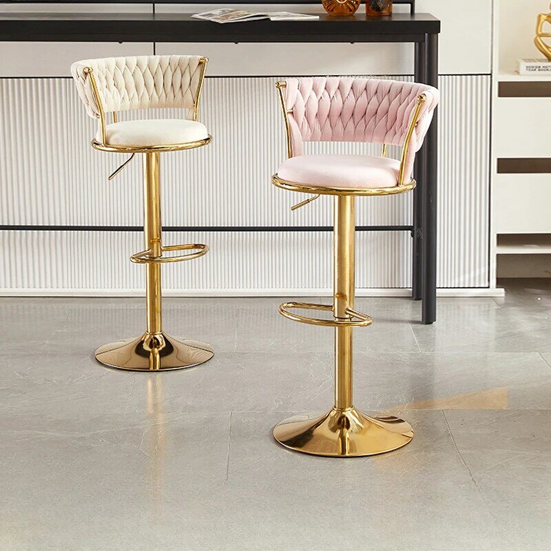 Nordic Rotating Lifting Bar Chair High Foot Stool with Velvet Backrest Modern Furniture High Elastic Sponge Bar Stool