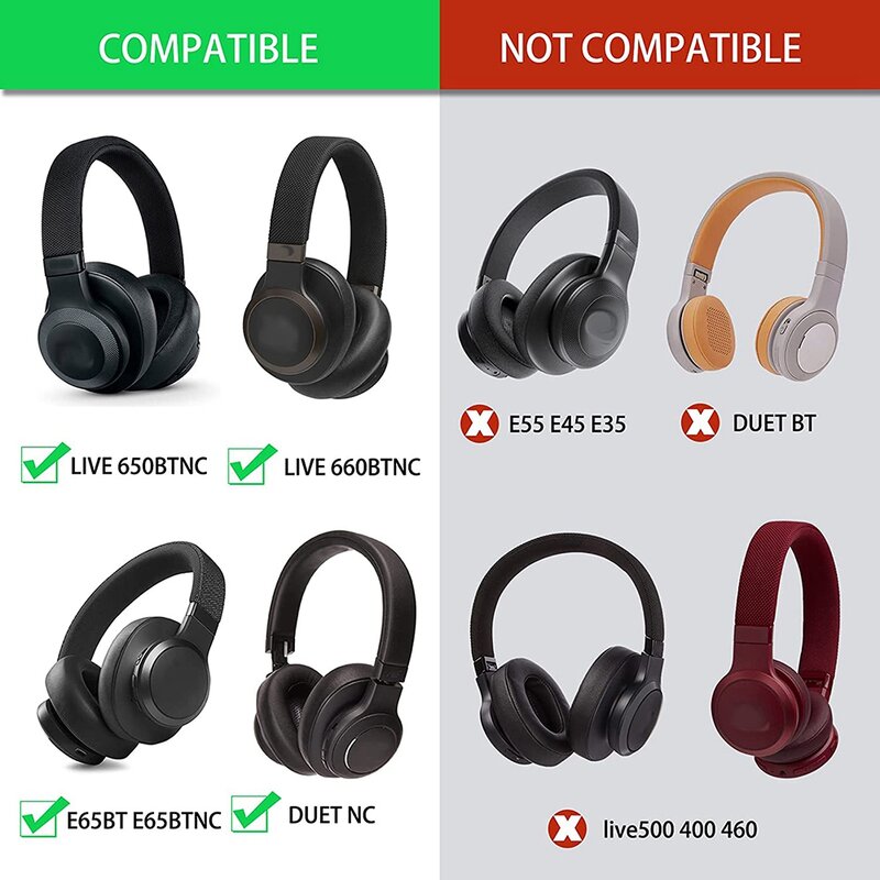Coussinets d'oreille en mousse à mémoire de forme, coussinets d'oreille de remplacement, compatibles avec JBL E65, E65BTNC, Duet NC, Live 650BTNC Live 660 BTNC