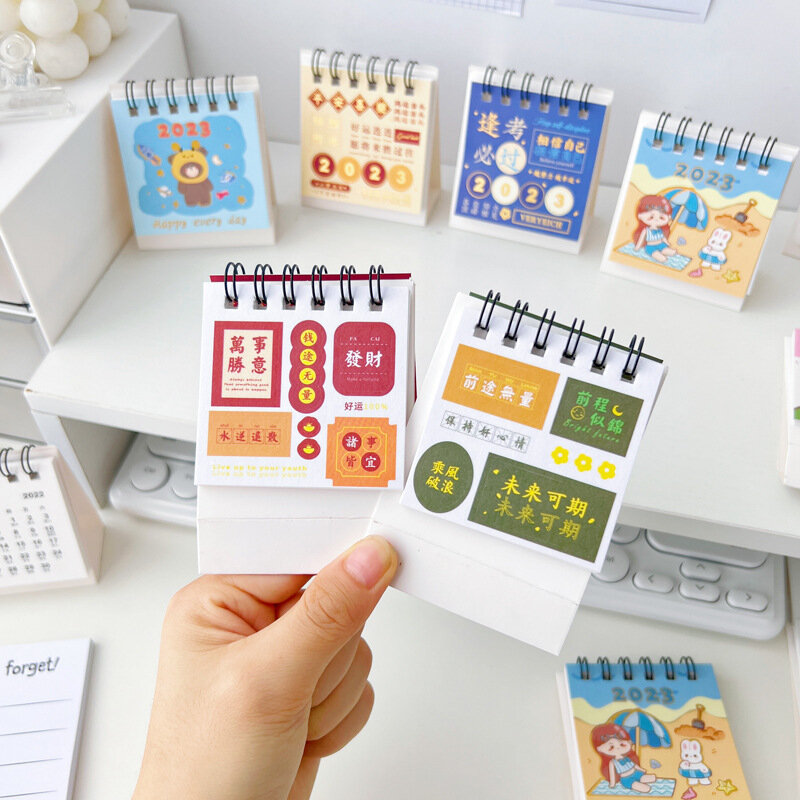 2023 calendario creativo tinta unita Mini Desktop Paper Dual Daily Scheduler Table Planner Agenda annuale Organizer forniture per ufficio