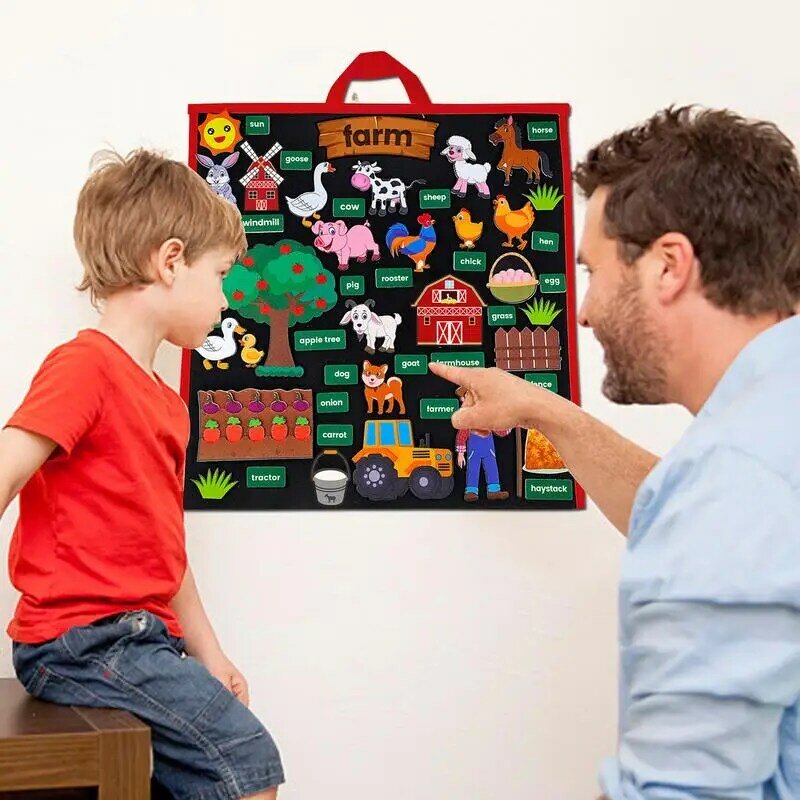 Składana tablica filcowa ustawiona na rodzina zwierząt insektów hodowlanych Montessori interaktywne przedszkolne zabawki dla malucha wczesnej nauki dla dziecka