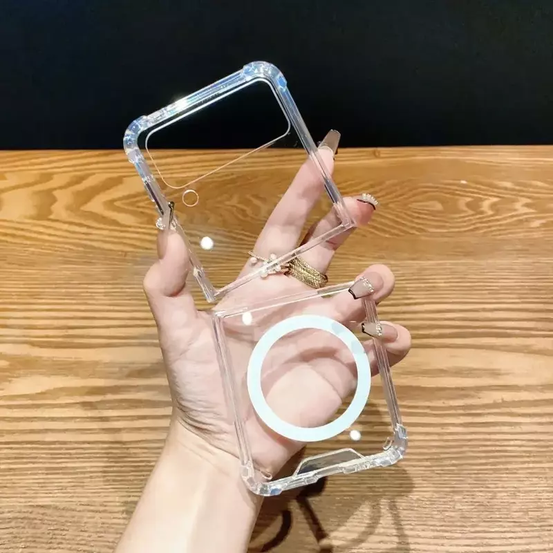 Coque transparente magnétique pour Samsung Galaxy Z Flip5 Z Flip4 5G, étui de téléphone pliable en acrylique dur, étuis Magsafe pour Galaxy Z Flip 3