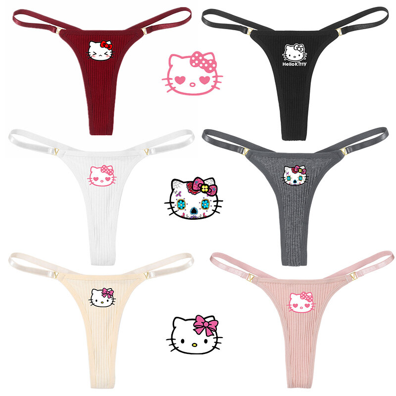 Anime Hello Kitty Thong Cinnamoroll Cotton Underwear Womens Low Waist Traceless Breathable Threaded Metal Decorative Underwear