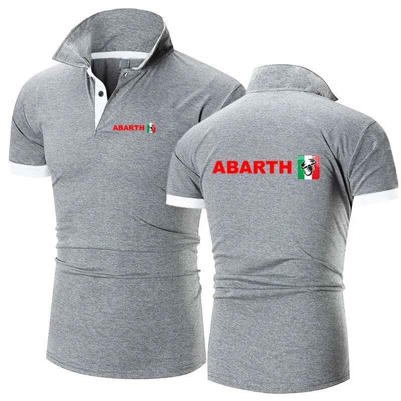 Abarth-Camisa polo masculina de manga curta com botões impressos, botões simples de negócios, camisa de lapela, verão, novo, 2024