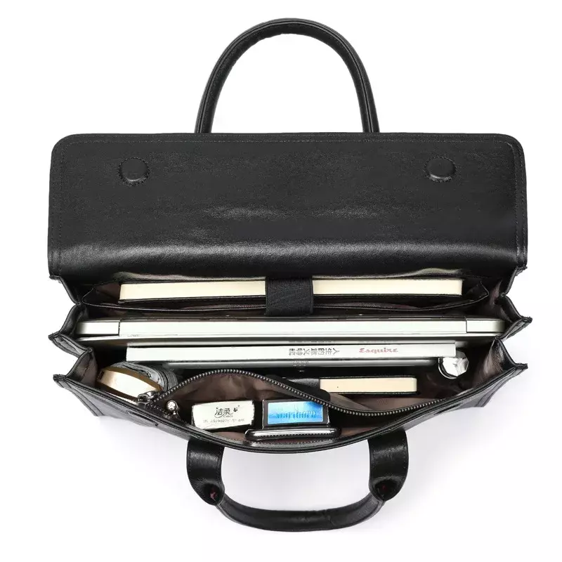 Męska skóra bydlęca z prawdziwej skóra miękka walizka biznesowa 14-calowa torba na laptopa torebka Folder konferencyjny biurowa