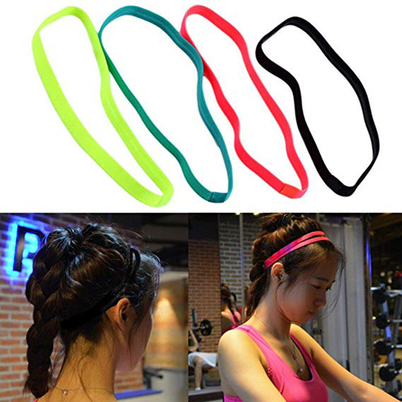1-10Pcs Women Sweatbands Football Yoga Pure Hair Bands Anti-slip Elastic Rubber Thin Sports Headband Hair Accessories Headwrap