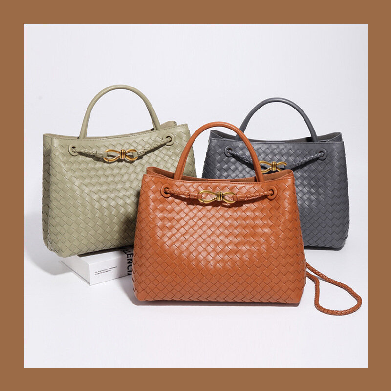 Large Capacity Woven Bag for Women Leather Shopper Bucket Bag Travel Handbags Tote Purse Branded Luxury Designer Purse 2024 New