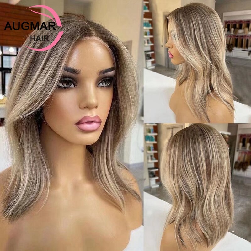 Brown Highlight Wig Human Hair 360 Lace Frontal Wig Short Wavy HD Lace Wig 13x6 Ash Blonde Lace Front Human Hair Wigs For Women