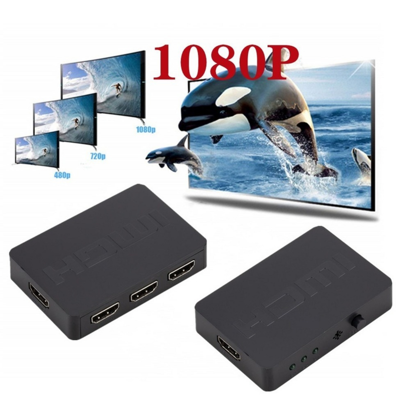 3 Port HDMI-kompatibel Splitter Hub Box Auto Schalter Fernbedienung 3 In 1 Out Switcher Hd 1080P für Hdtv Xbox360 Ps3