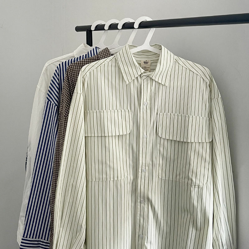 Полосатые рубашки EBAIHUI для мужчин, в японском стиле, свободная винтажная Мужская гавайская рубашка, на весну и осень, шикарная повседневная мужская одежда, топы