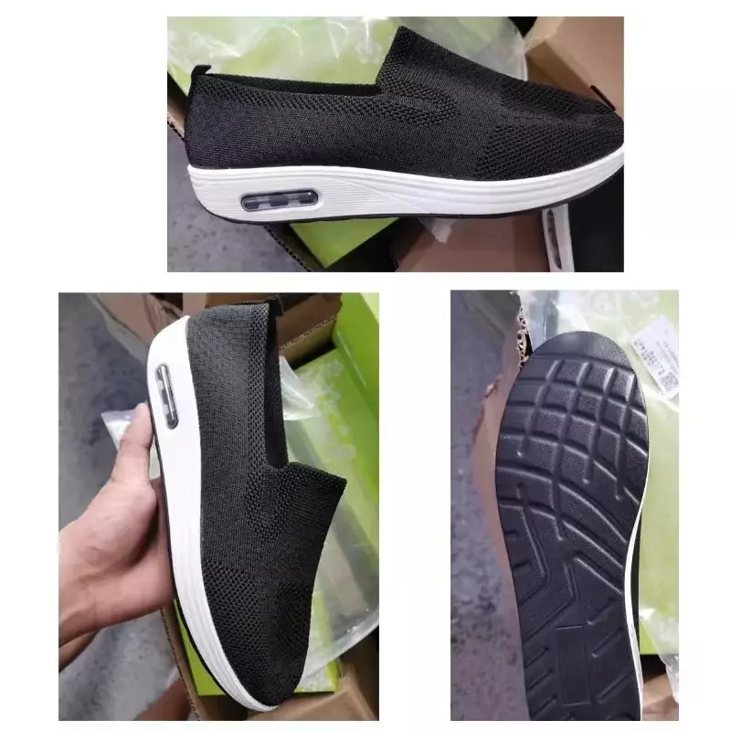 Women Walking Tennis Female Flat Shoes Slip-On Light Air Cushion Mesh Up Stretch Sneakers Running Casual Breathable Sports Shoes