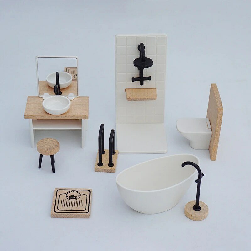 1Pc 1/12 Poppenhuis Simulatie Wastafel Bad Toilet Model Poppenhuis Badkamer Decor Poppen Huis Miniatuur Meubelen Accessoires