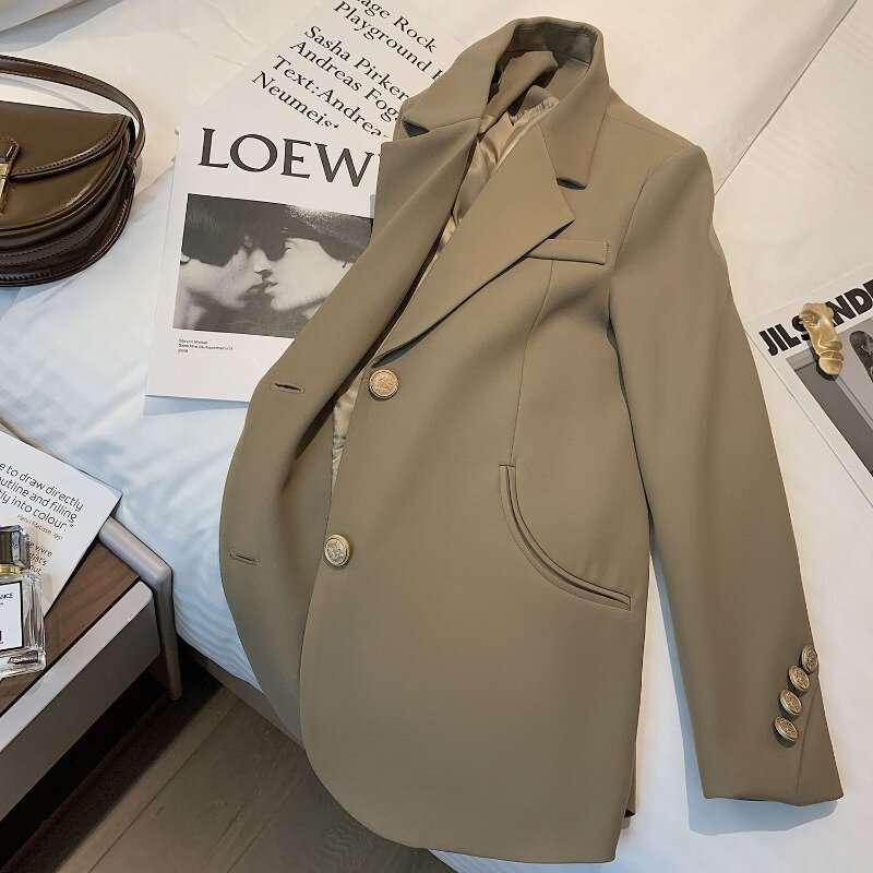 Blazer holgado de una sola botonadura para mujer, chaqueta coreana informal elegante, Tops de oficina para mujer, moda de otoño, nuevo