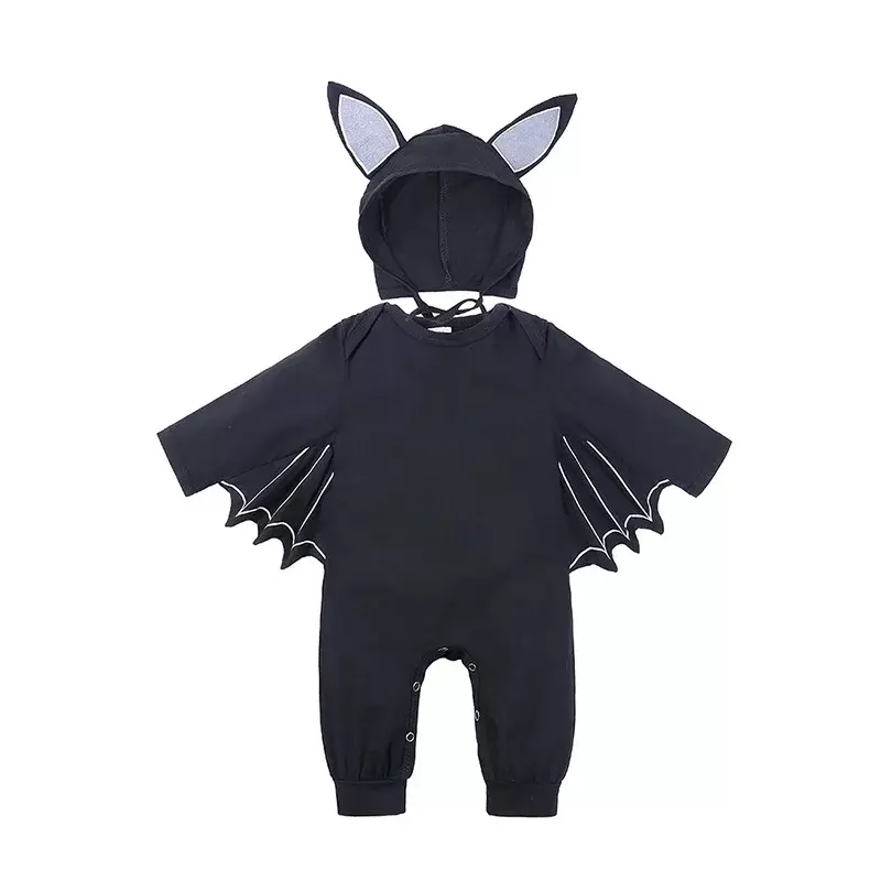 Halloween Baby Black Bat Costume Cosplay Romper Jumpsuit Infant Boys Girls Purim Party Carnival Fancy Dress Long Short
