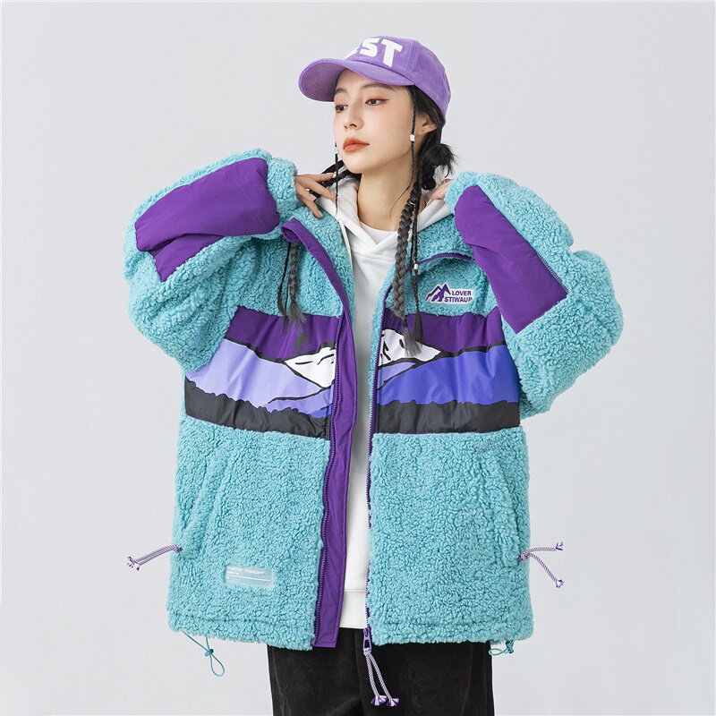 Giacca fredda da uomo in peluche riscaldante Y2k 2023 cappotto parka in pile di agnello invernale per donna colletto alla coreana giacca da coppia imbottita corta spessa