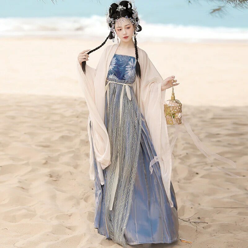 ใหม่ Hanfu จีนสไตล์ Super Fairy Tang-Hezi กระโปรง Han องค์ประกอบเย็บปักถักร้อย Daily Authentic ใหม่ฤดูใบไม้ผลิและฤดูร้อนชุด