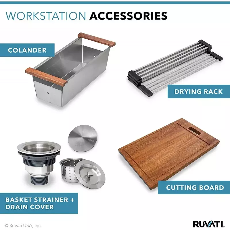 Ruvti-حوض مطبخ من الفولاذ المقاوم للصدأ ، حافة محطة العمل السفلية ، وعاء واحد ، مقياس 16 ، 32 بوصة ، RVH8300