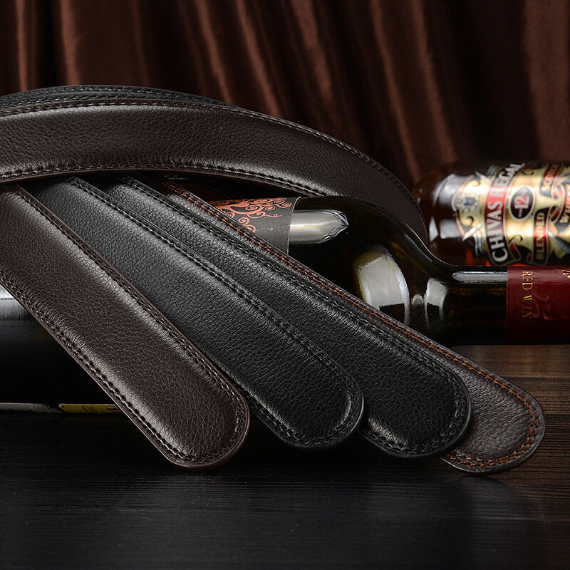 Cinturón de piel auténtica con hebilla automática, Cinturón de piel de vaca sin hebilla, color café negro, ancho de 3,0 cm y 3,5 cm