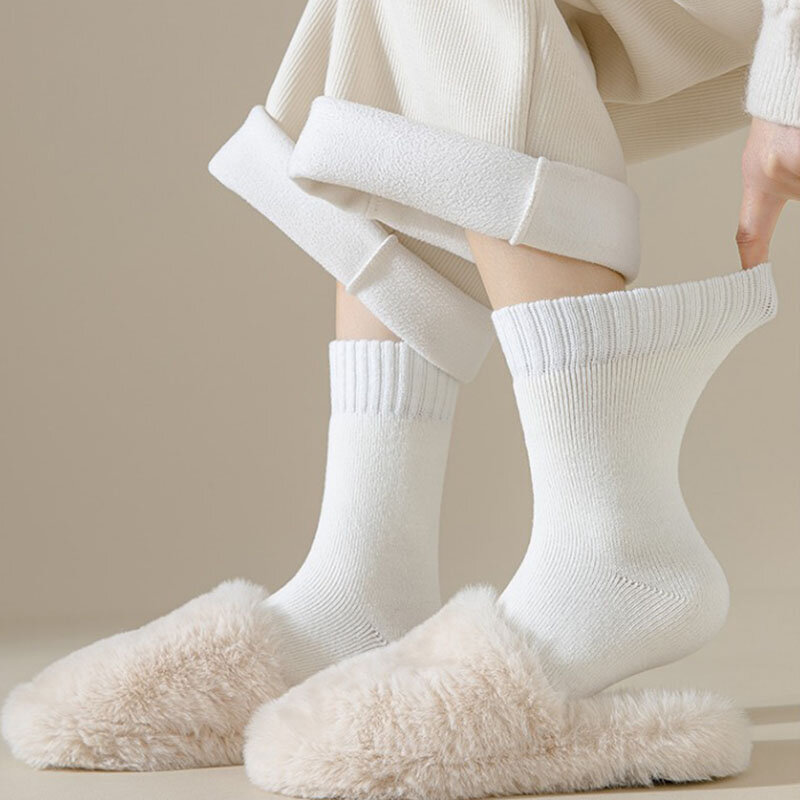 Calcetines de lana para mujer, medias cálidas de Color Markron, felpa gruesa, peluda, suaves, posparto, para dormir en el suelo, otoño e invierno, 1 par