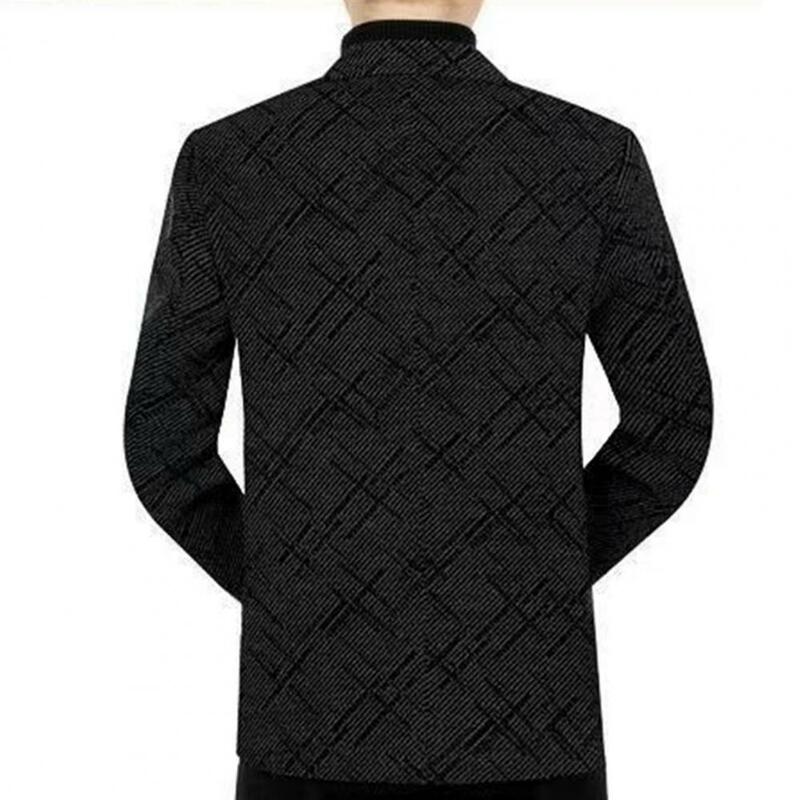 Solid Color Jacket Thick Warm Cardigan Men's Jacket with Turn-down Collar Single-breasted Design Plus Size Fit for Casual