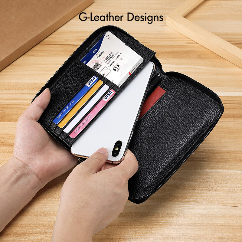 Genuine Leather Passport Cover Case Travel Wallet Boarding Pass Holder Large Capacity Travel Clutch Bag Zipper Around